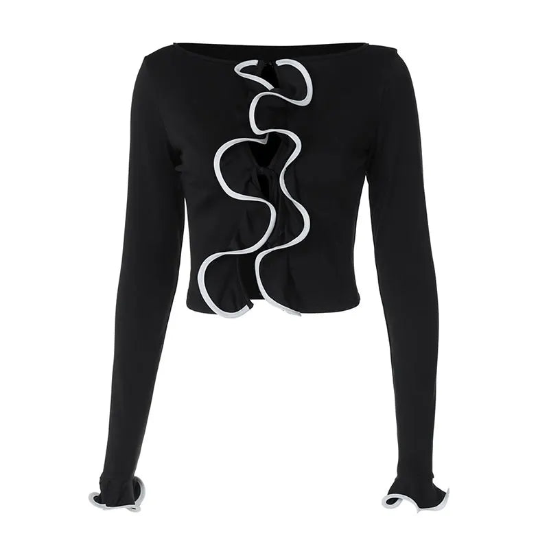 Lace-Up Tee – Long Sleeves, Cropped & Body-Hugging