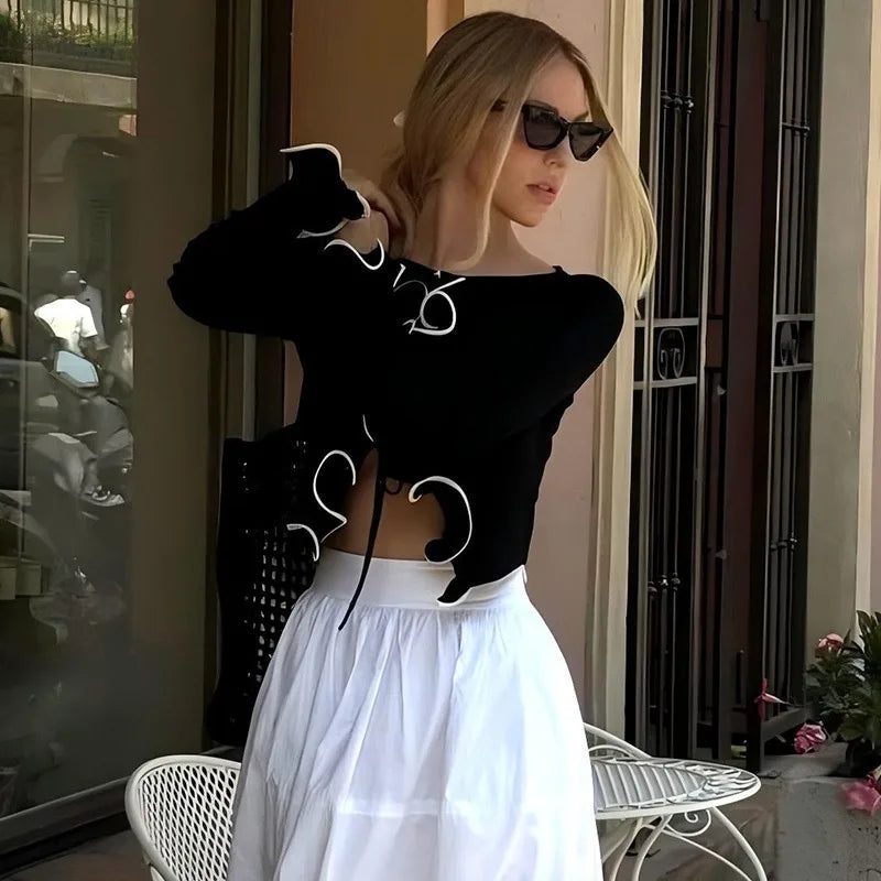 Lace-Up Tee – Long Sleeves, Cropped & Body-Hugging