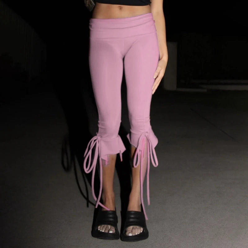 Tie-up Ruffle Hem Capri Pants