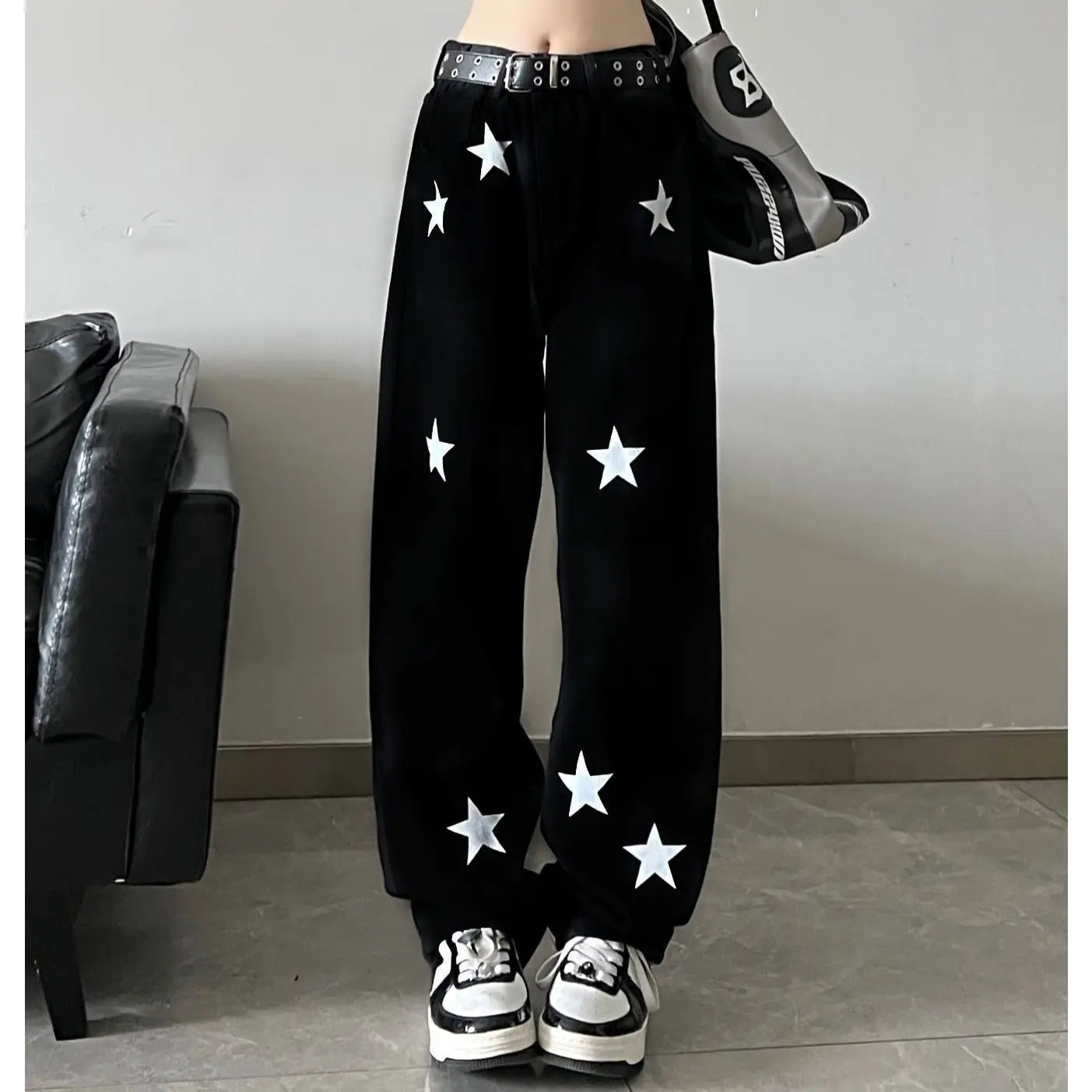 High-Waist Star Print Jeans