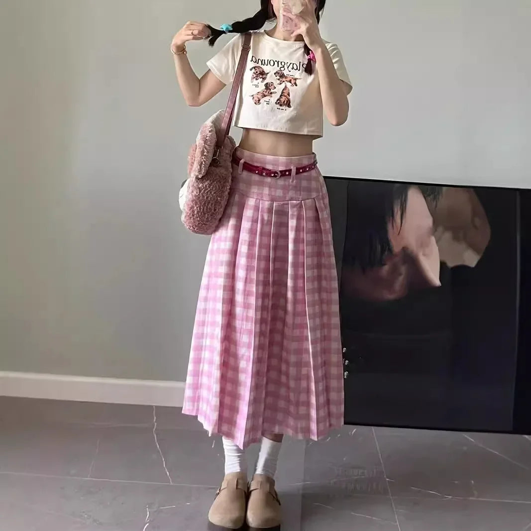 Pink Plaid Puffy Skirt