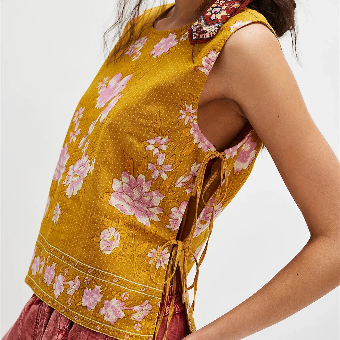 Tie Front Low V Neck Crop Tank Top