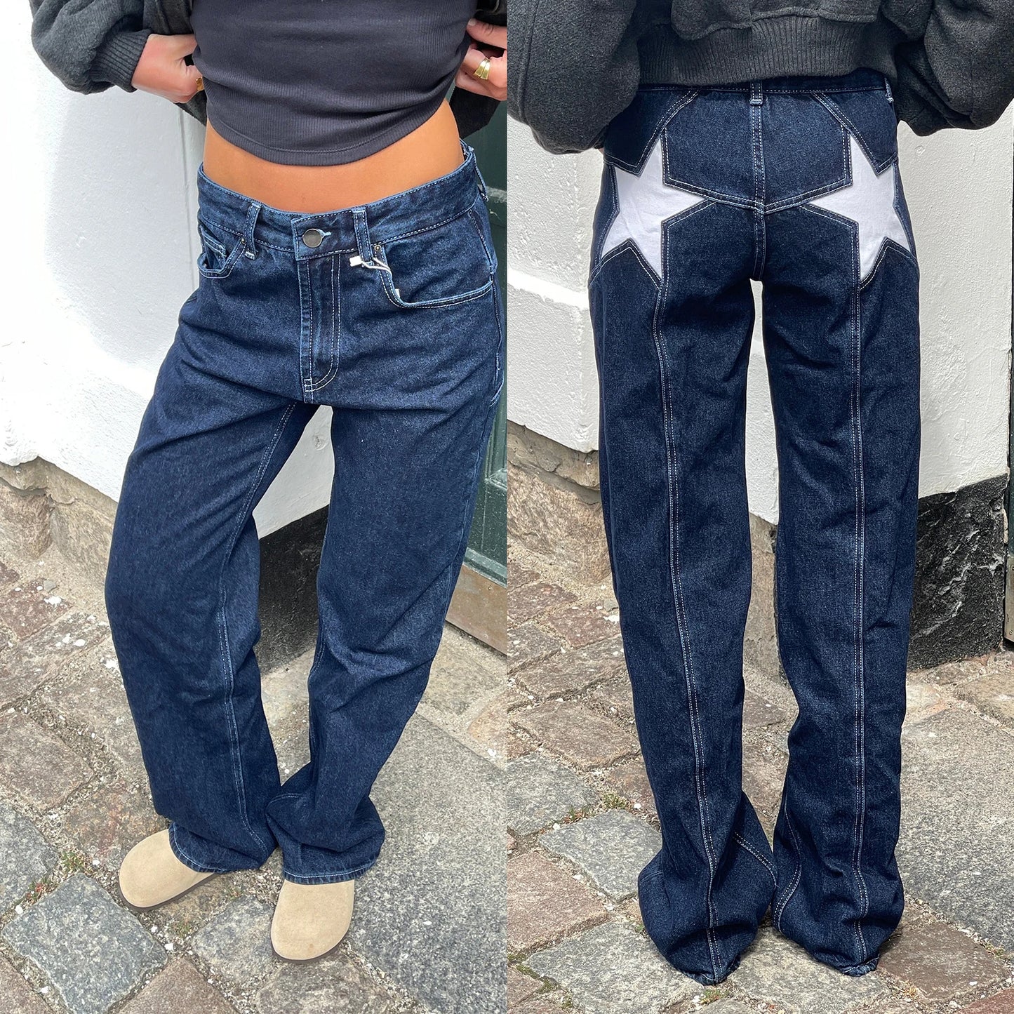 Star Print Loose Fit Denim Jeans