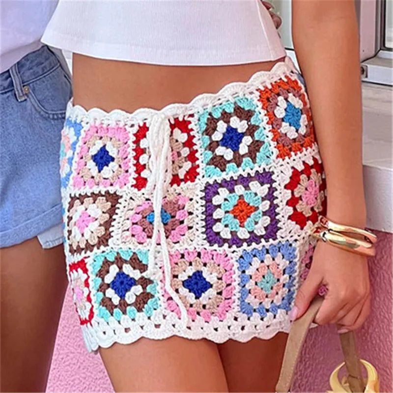Floral Crochet Mini Skirt – Hollow Knit