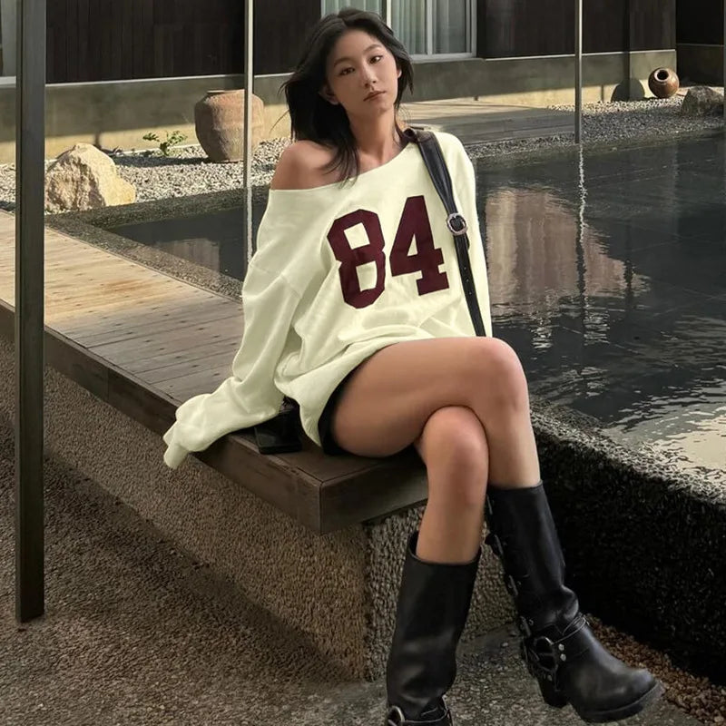 Slanted Shoulder Print Pullover