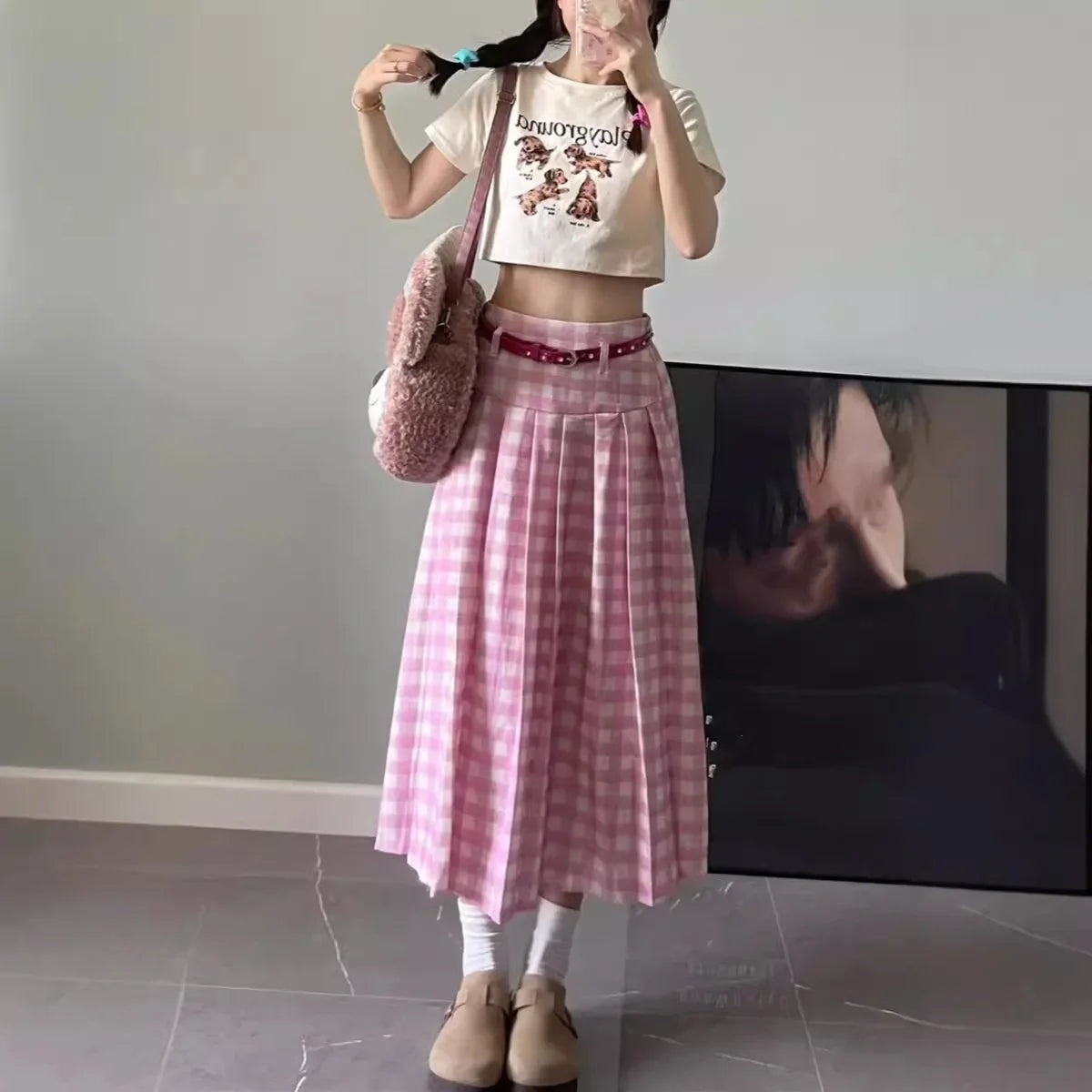 Pink Plaid Puffy Skirt