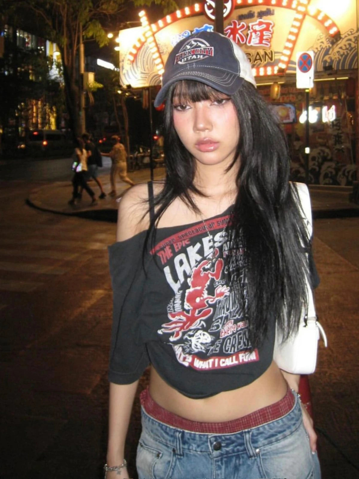 Retro Cartoon One-Shoulder Tee