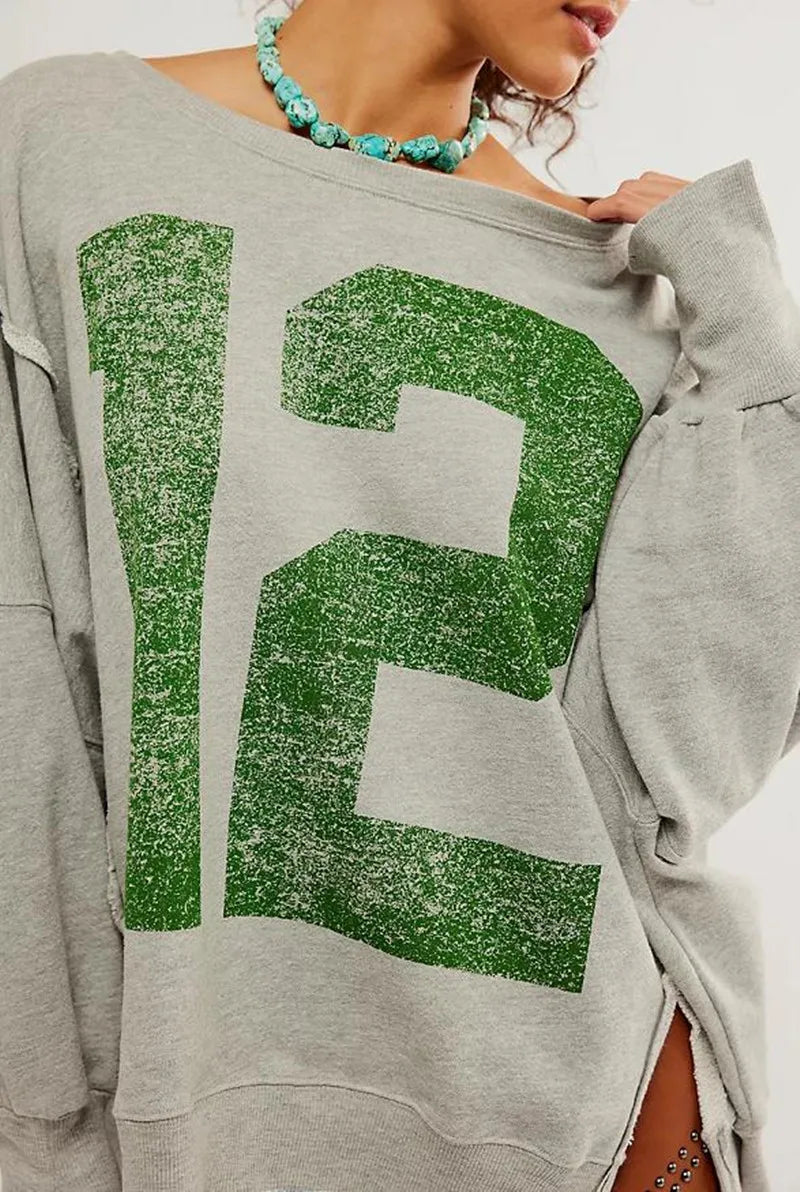 Drop Shoulder Pullover with Side Slit and Crewneck