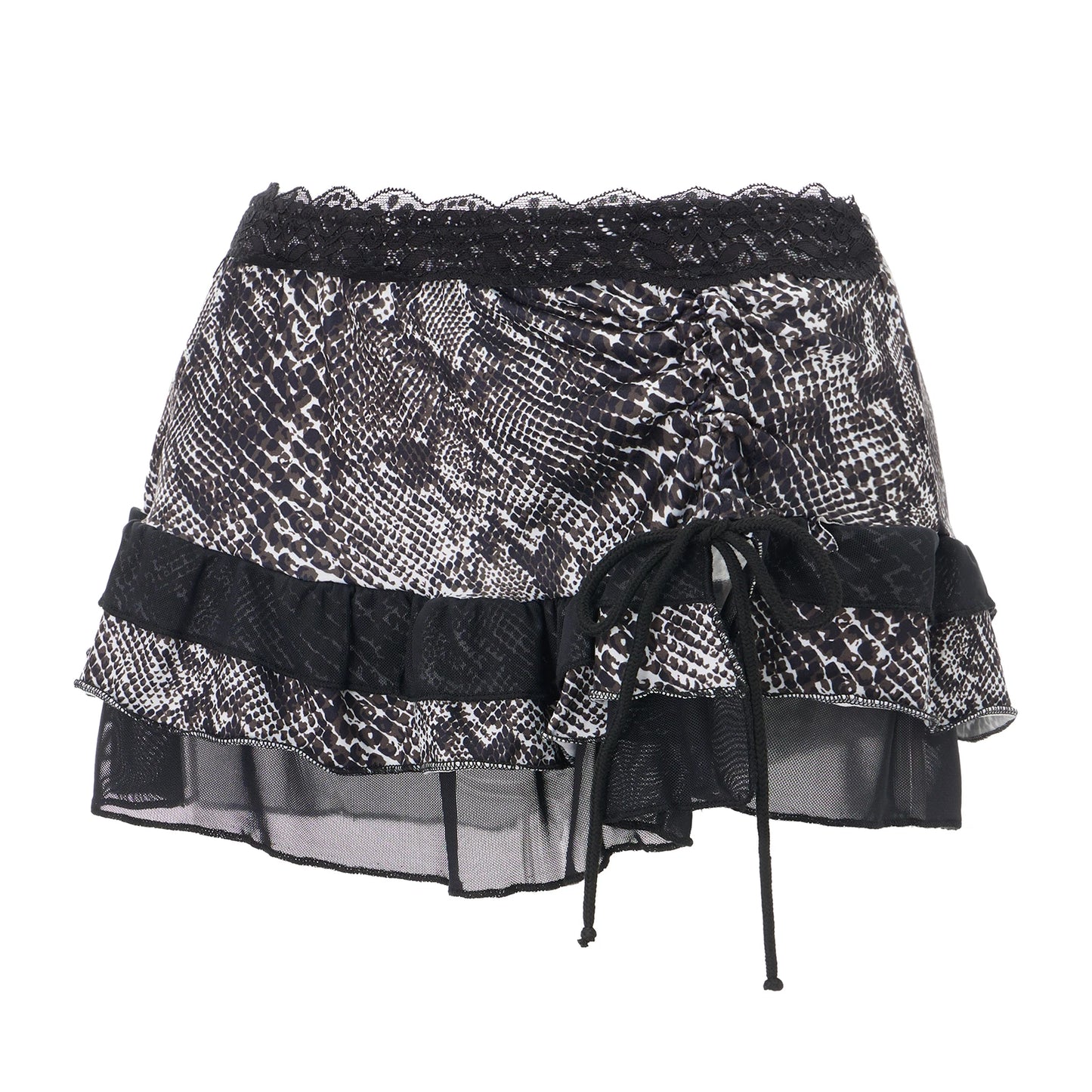 Tiered Mini Skirt Low-Rise, Fairy Lace Trim