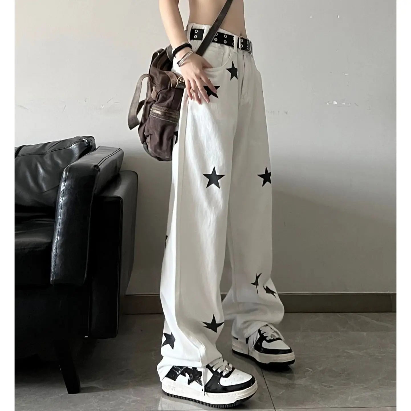 High-Waist Star Print Jeans