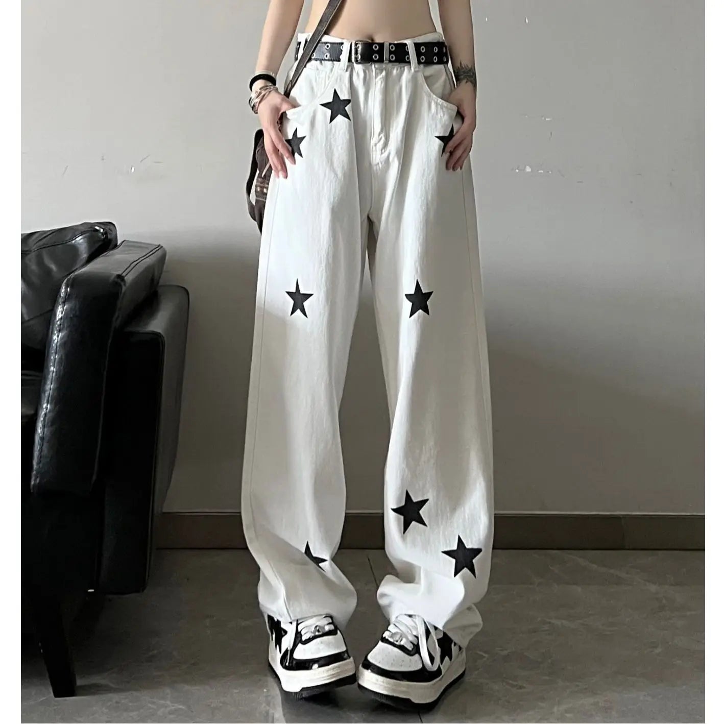 High-Waist Star Print Jeans