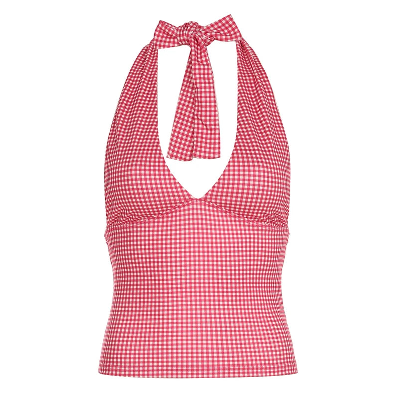 Halter Tank Top – Sweet Print, V-Neck & Backless Style
