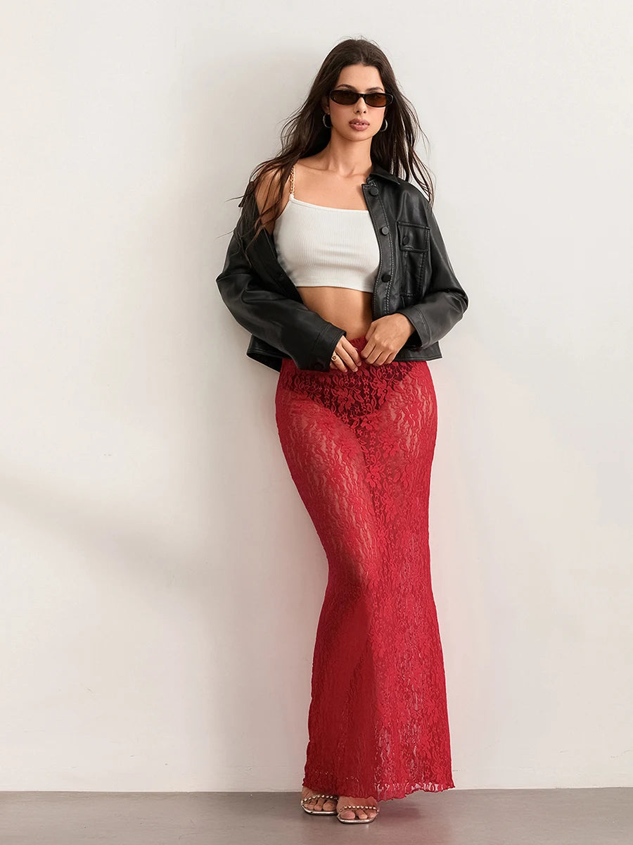 Lace Floral Wrap Skirt