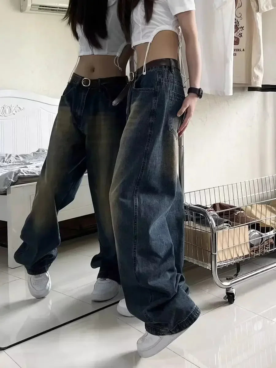Distressed Wide-Leg Jeans