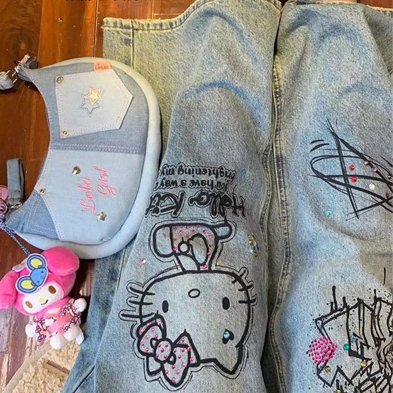 Graffiti Anime Print Loose Jeans
