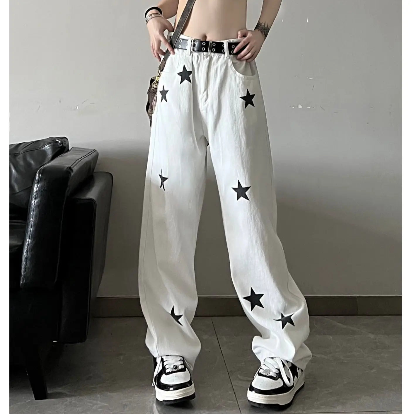 High-Waist Star Print Jeans