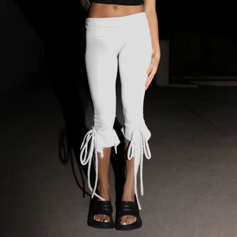 Tie-up Ruffle Hem Capri Pants