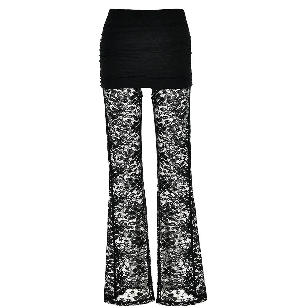 Floral Lace Bell Bottom Pants