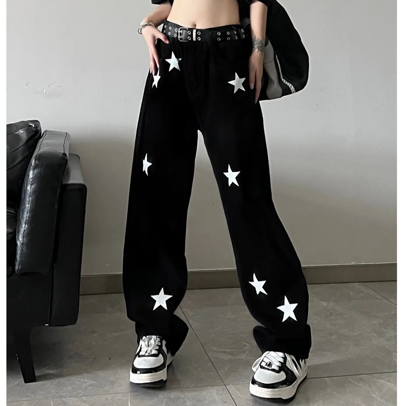 High-Waist Star Print Jeans