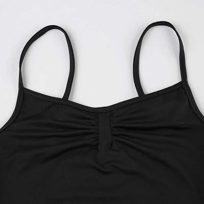 Sweetown Sleeveless Shirred Bodysuit – Thin Strap, Slim Fit