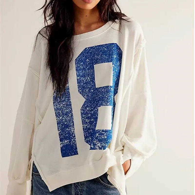 Drop Shoulder Pullover with Side Slit and Crewneck
