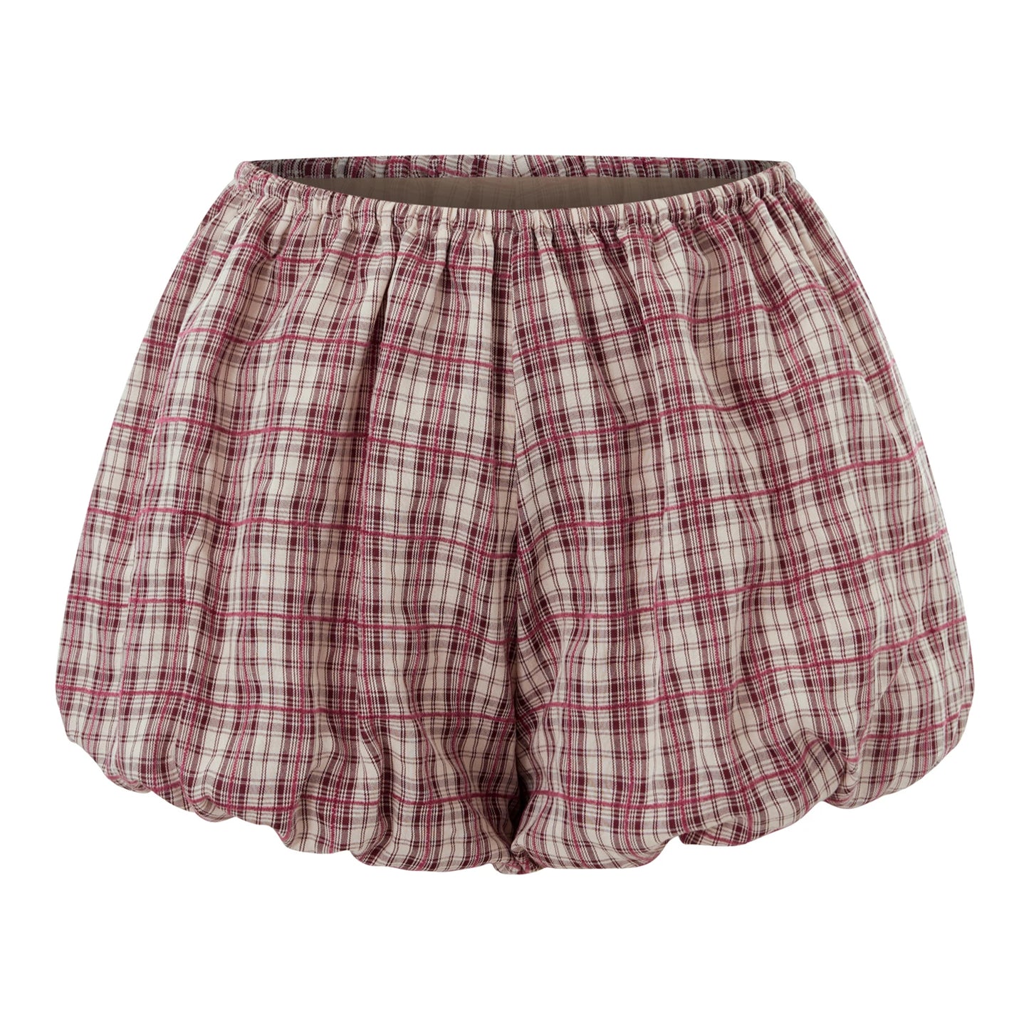 Elastic Low Waist Plaid Lantern Shorts