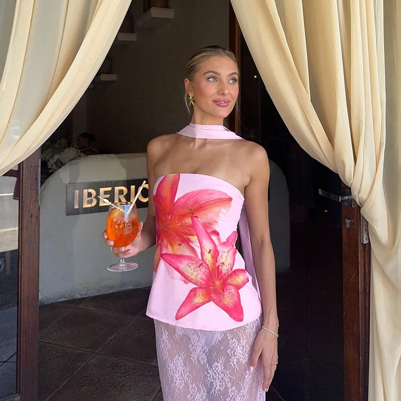 Floral Tube Tops Flower Print Strapless Sleeveless