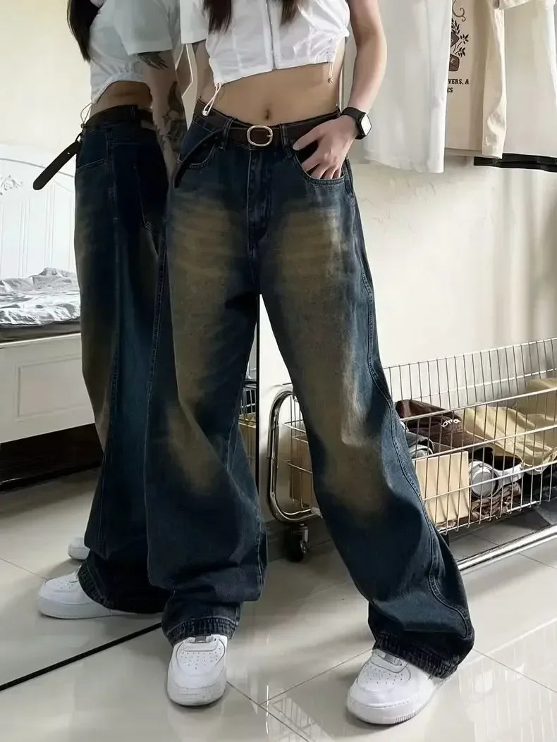 Distressed Wide-Leg Jeans
