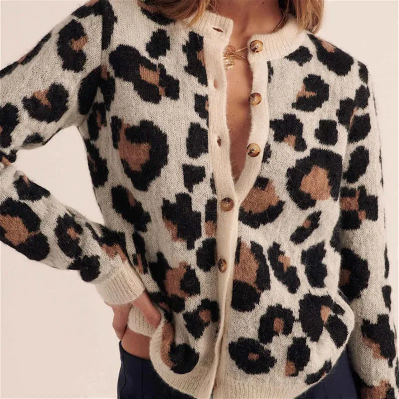 Open Front Leopard Print Cardigan