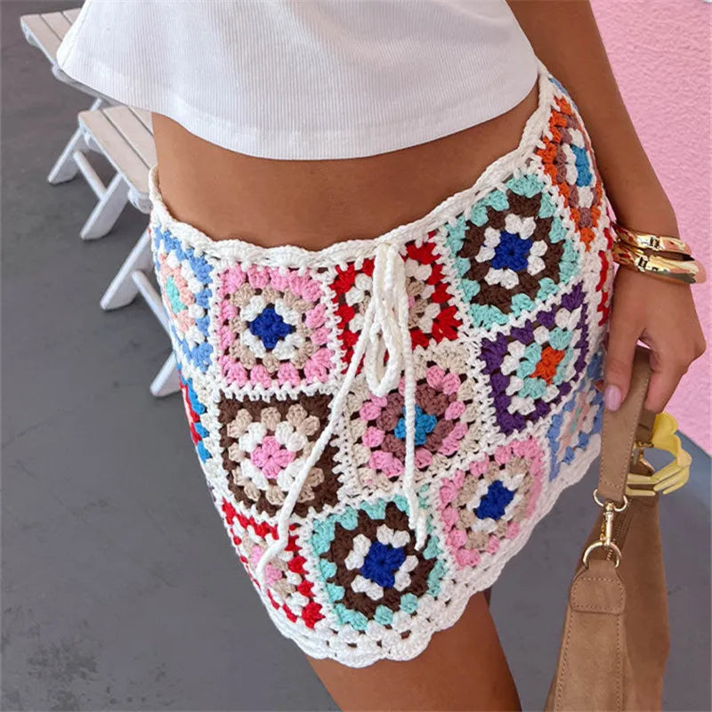 Floral Crochet Mini Skirt – Hollow Knit