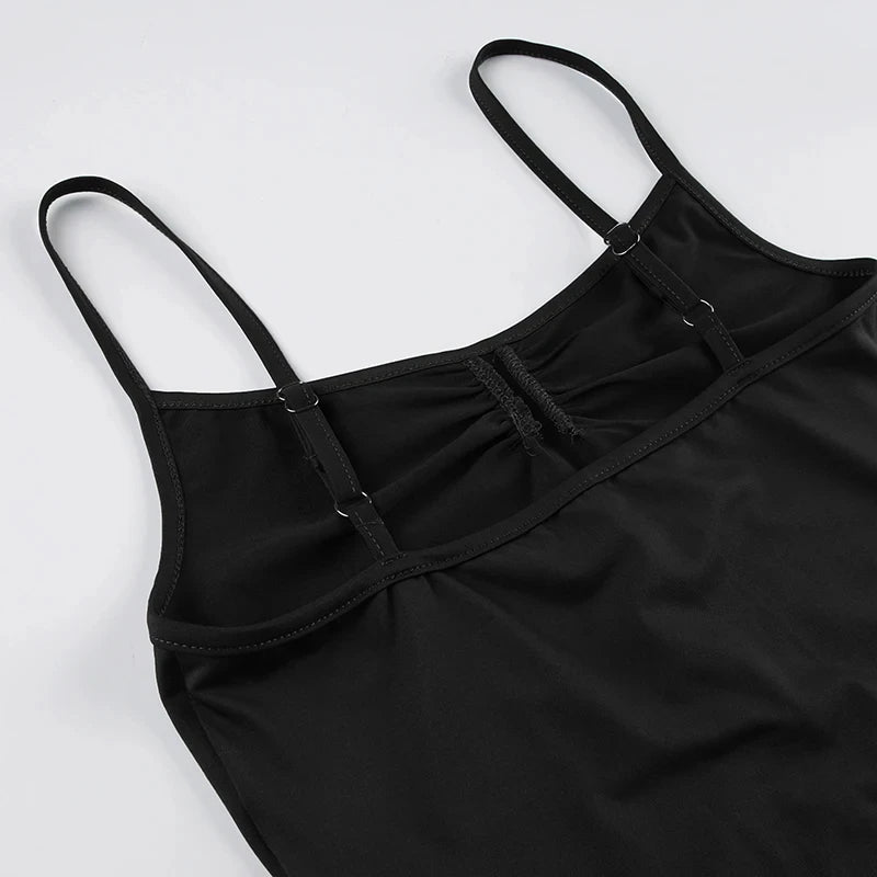 Sweetown Sleeveless Shirred Bodysuit – Thin Strap, Slim Fit