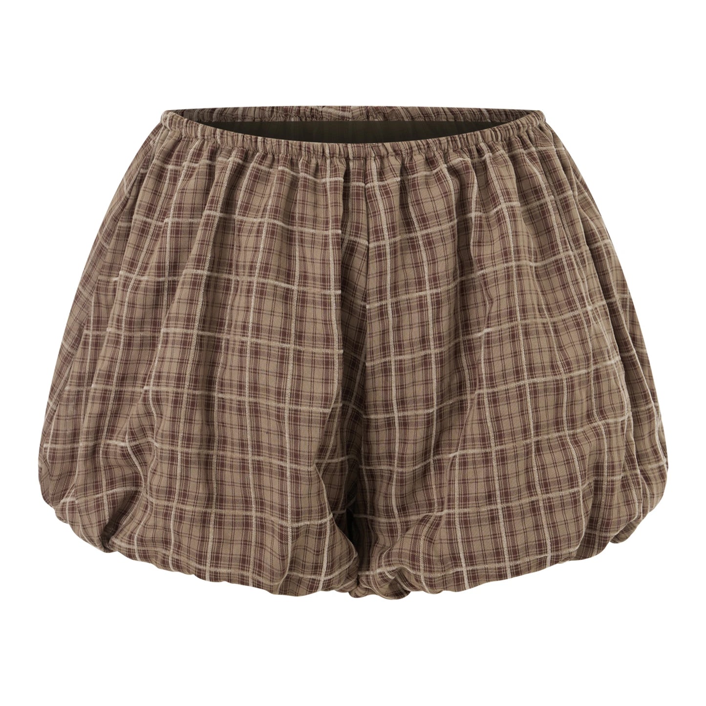 Elastic Low Waist Plaid Lantern Shorts