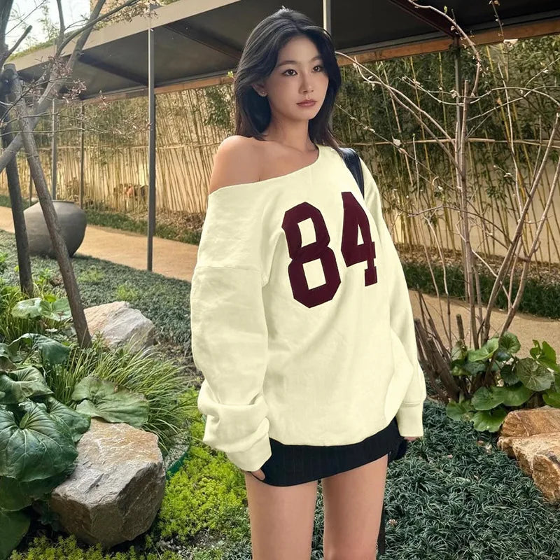 Slanted Shoulder Print Pullover