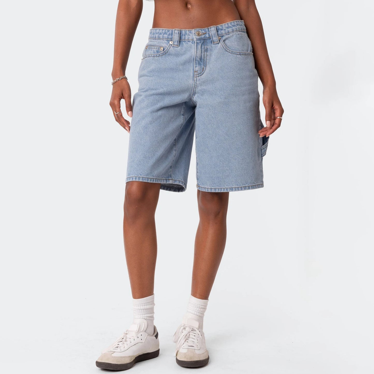 Cargo Denim Shorts – Knee-Length with Pockets