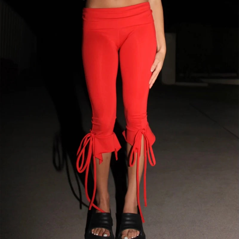 Tie-up Ruffle Hem Capri Pants