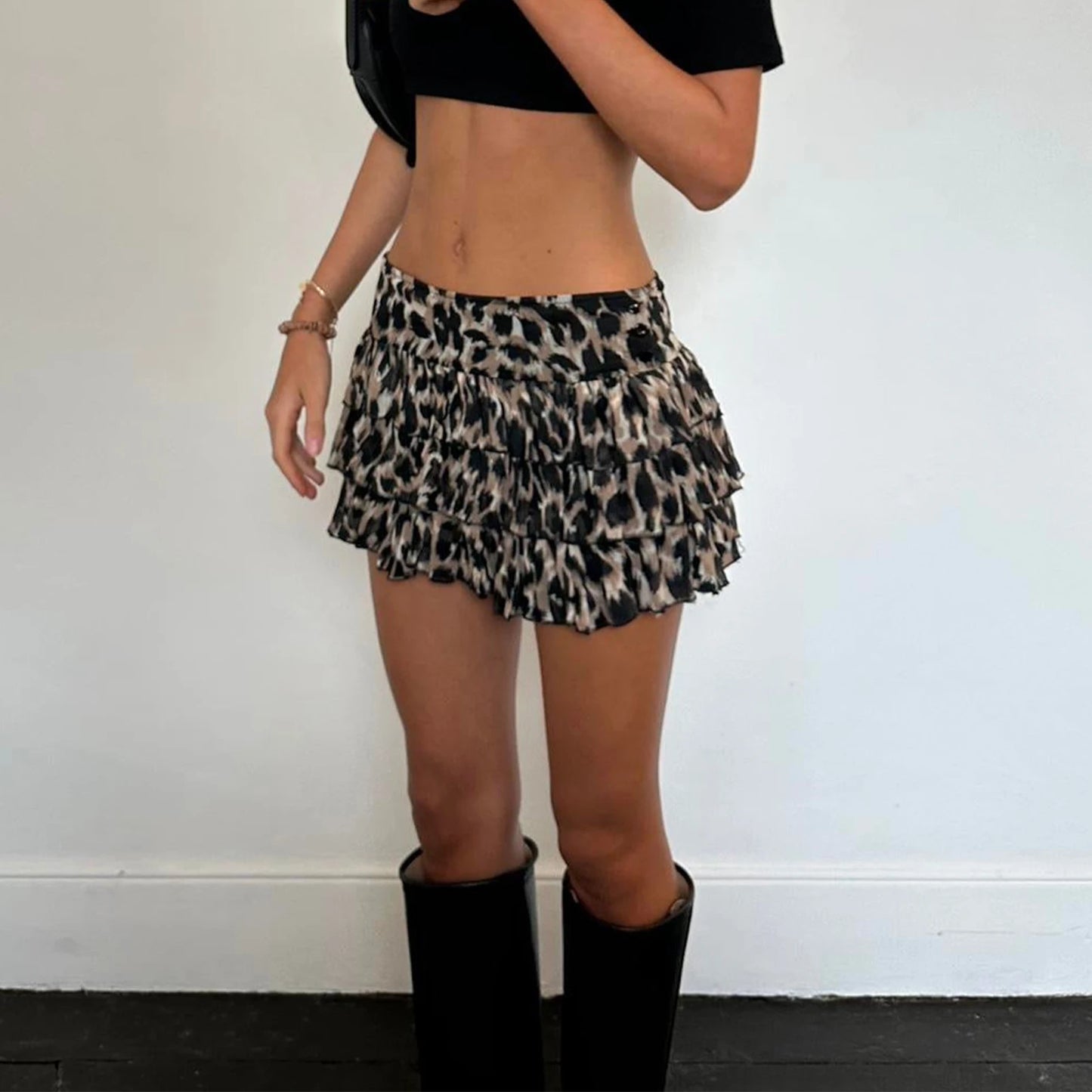 Ruffled Leopard Print Skirt