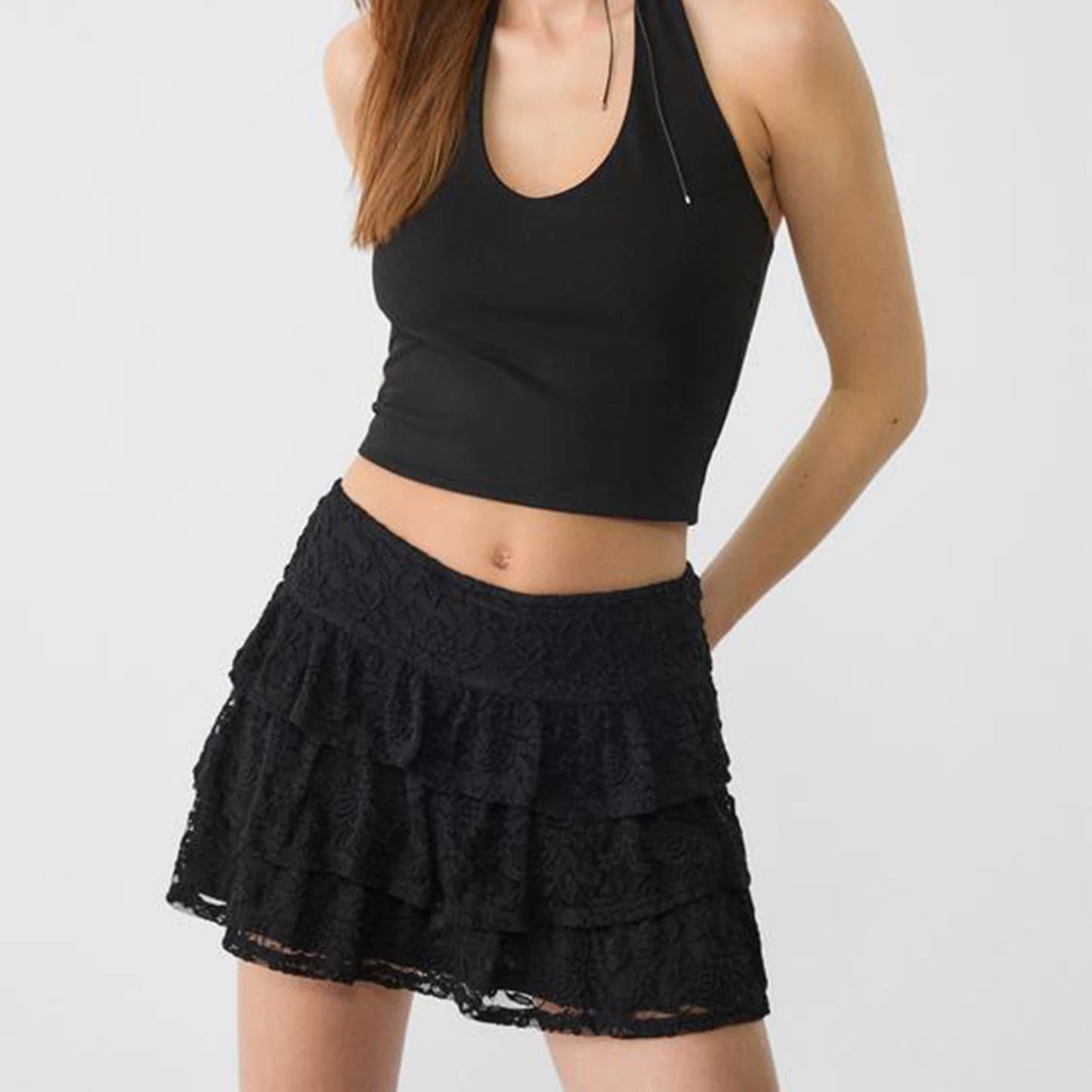 Layered Ruffled Elastic Skirt