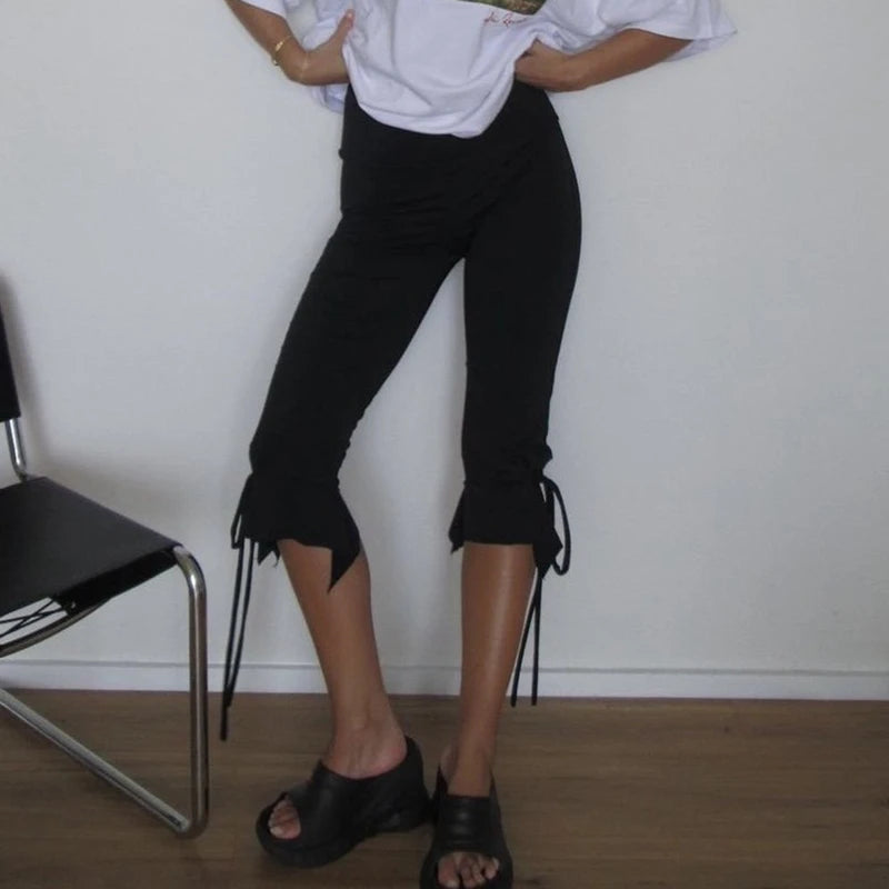 Tie-up Ruffle Hem Capri Pants