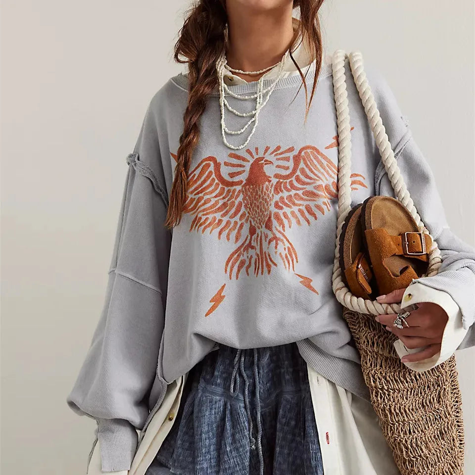 Drop Shoulder Pullover with Side Slit and Crewneck