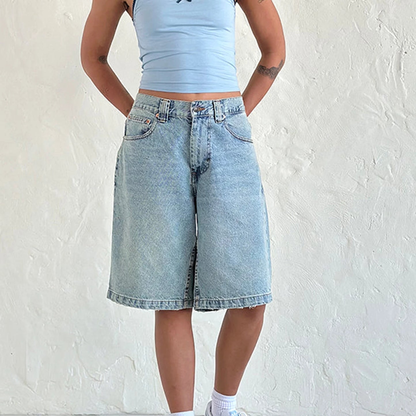 Straight Leg Denim Shorts