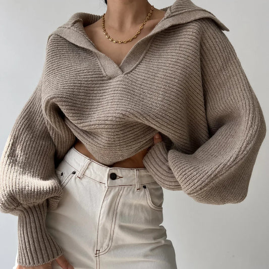 Knit Sweaters Jumpers Turn Down Collar Full Sleeve