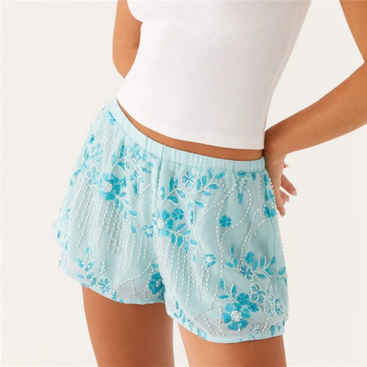 Sequin Sparkle Beaded Mini Shorts