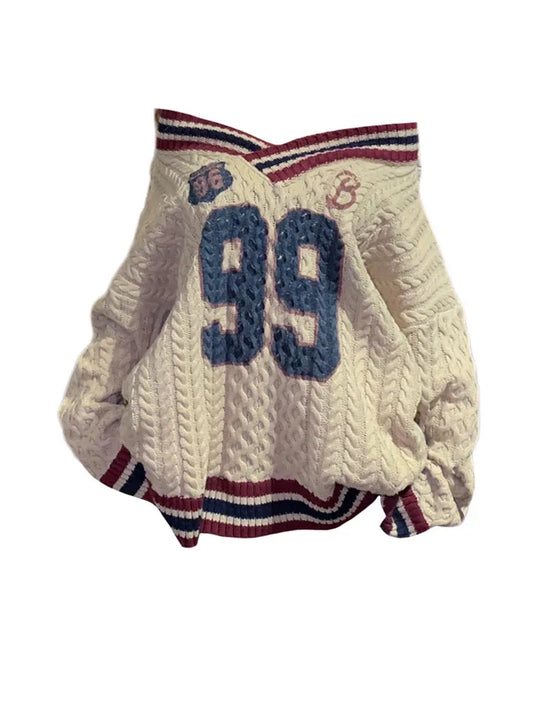 Preppy Letter Print V-Neck Sweater