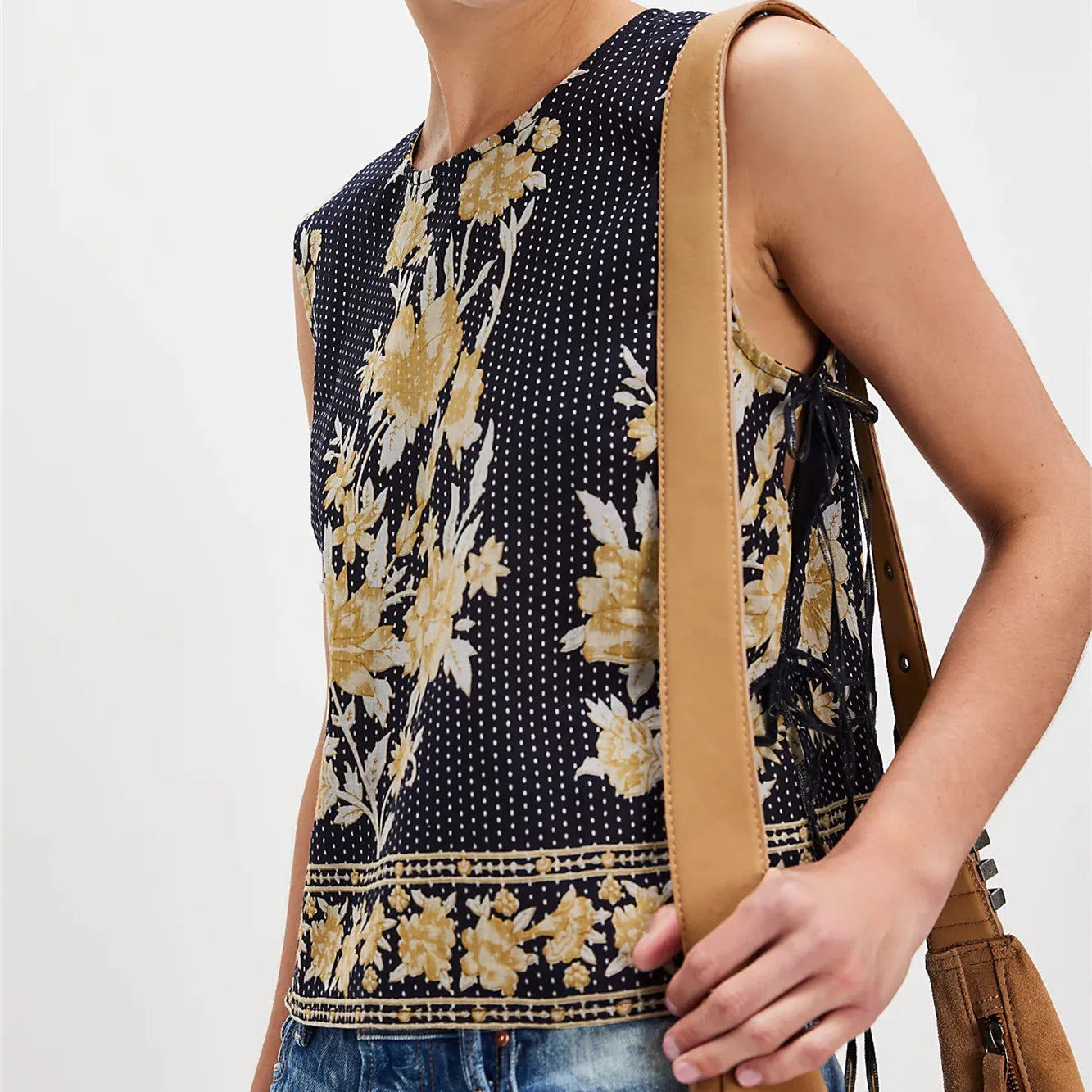 Tie Front Low V Neck Crop Tank Top