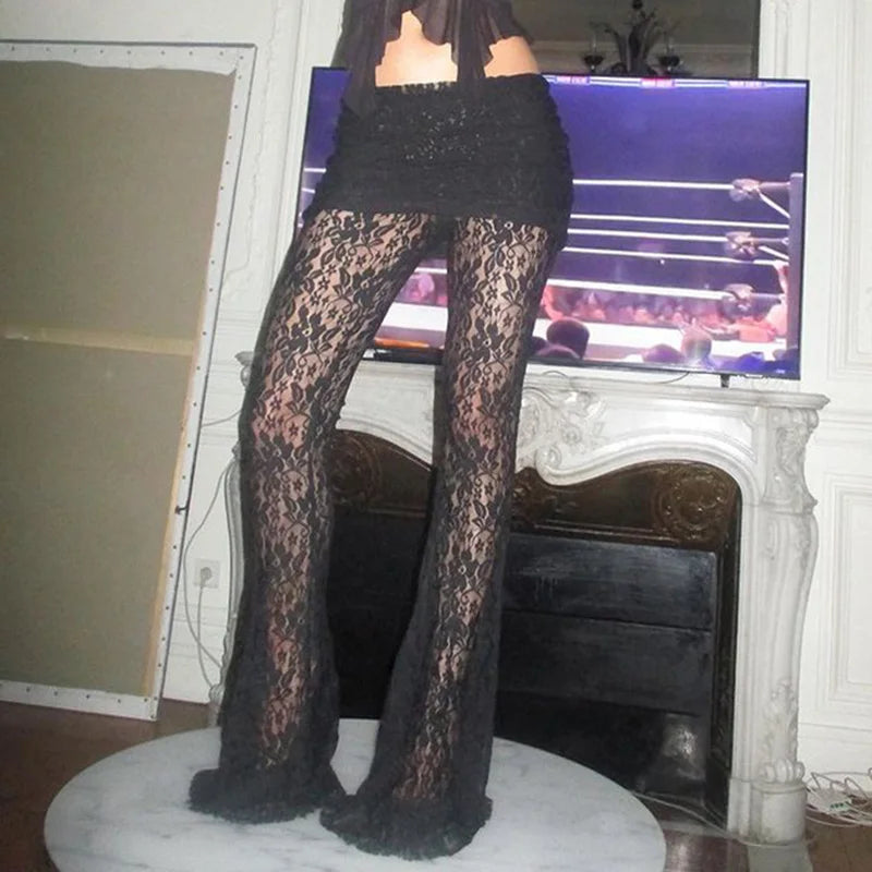 Floral Lace Bell Bottom Pants
