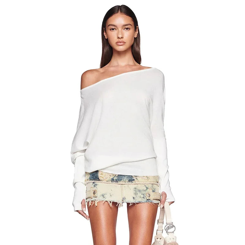 White Off Shoulder Pullover T-shirt
