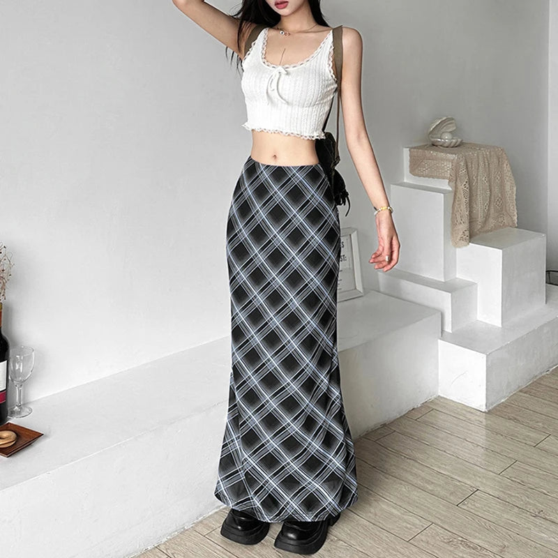 Plaid High Waist Slim Fit Skirt