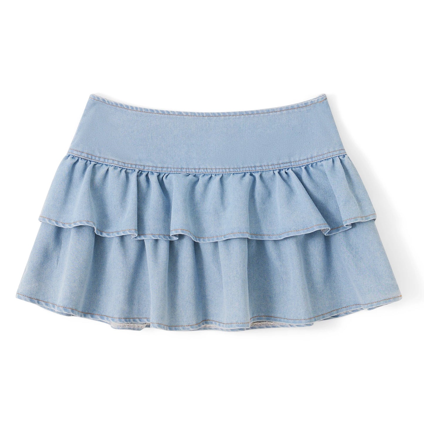 Side Zipper Ruffled Denim Mini Skirt