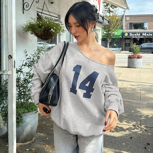 Slanted Shoulder Print Pullover