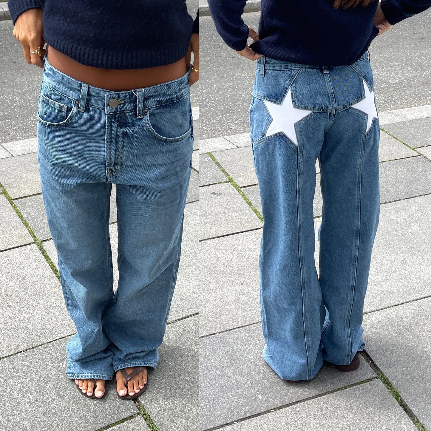 Star Print Loose Fit Denim Jeans
